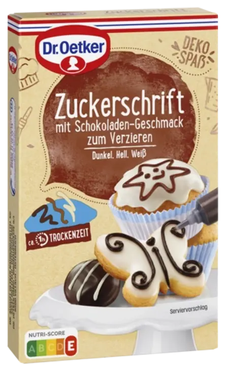 Dr. Oetker Zuckerschrift mit Schokoladen-Geschmack (weiß und dunkel)