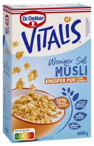 Dr. Oetker Vitalis Weniger Süß Knusper Pur (oder Müsli nach Wahl)