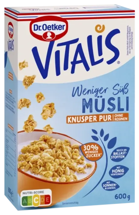 Dr. Oetker Vitalis Weniger Süß Knusper Pur (oder Müsli nach Wahl)